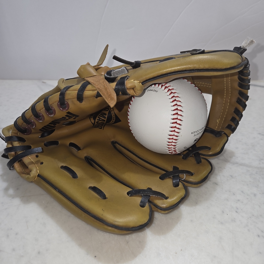 Youth Tan Baseball Glove with White Baseball - Unbranded